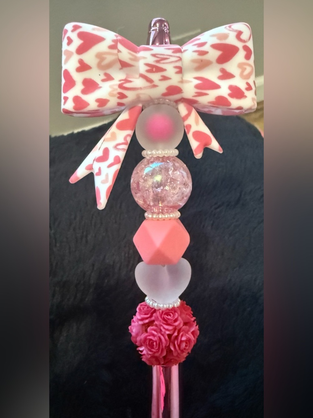 Pink Heart Bow Beaded pen